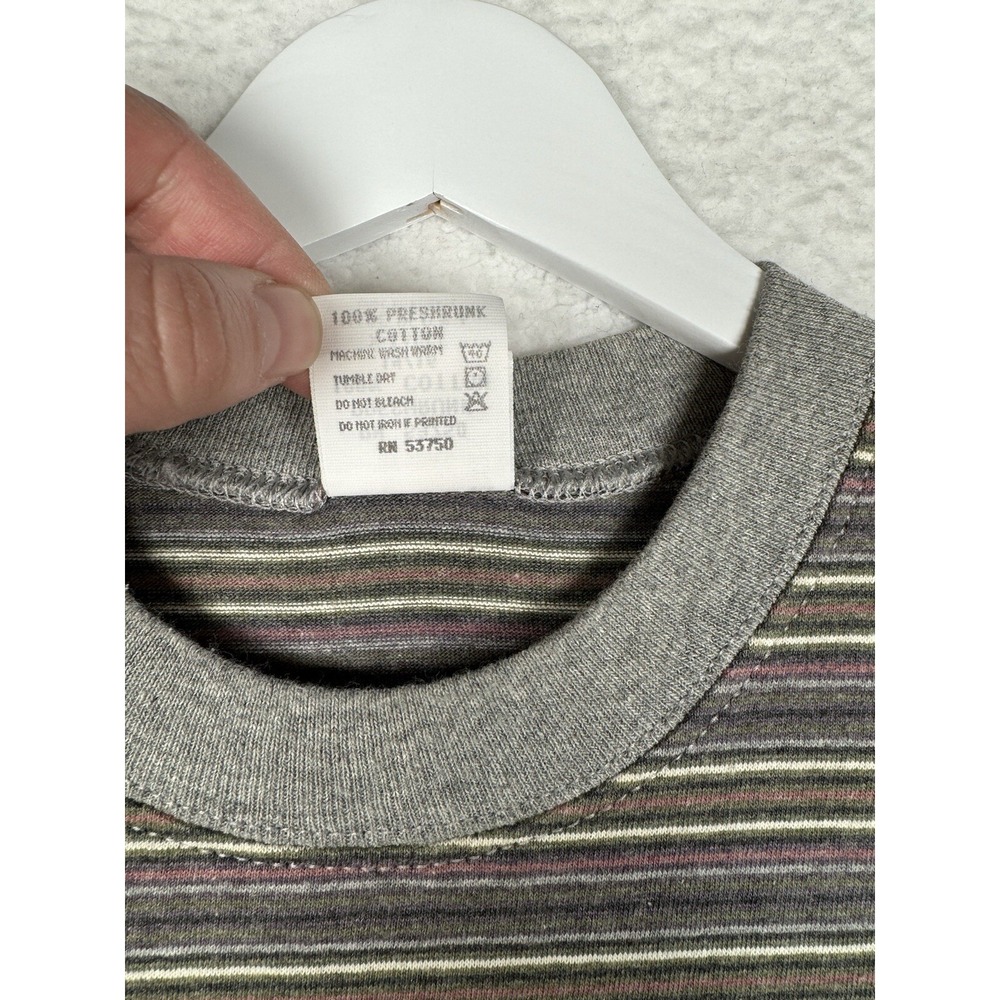 Vintage 90s Sostanza Striped Shirt - XL 14/16 Youth - Gray Brown Yellow - Picture 5 of 11